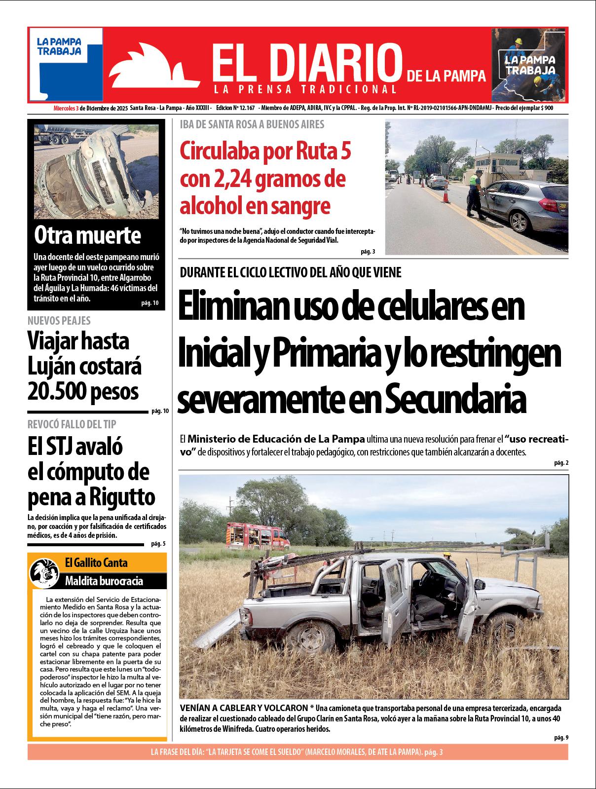 Tapa de El Diario en papel  mieacutercoles 03 de diciembre de 2025